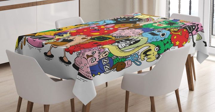Whimsical Colorful Characters Printed Tablecloth Home Decor