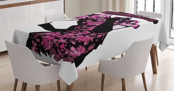 Woman In Floral Dress Printed Tablecloth Home Decor