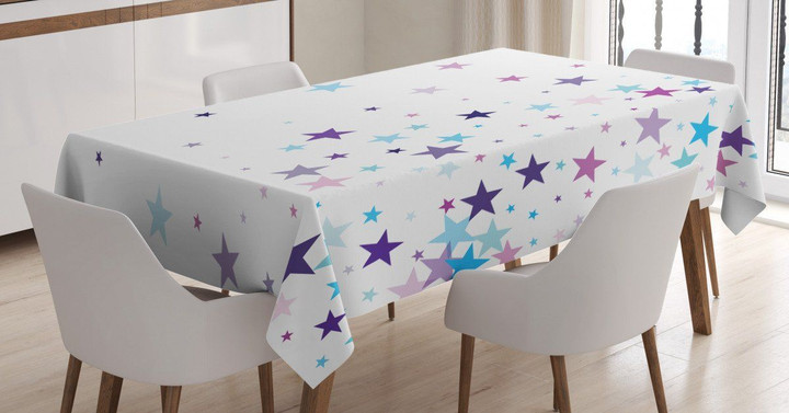 Spreading Stars On White Art Printed Tablecloth Home Decor