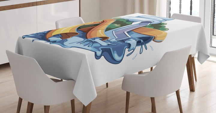 Aqua Park Water Slides Printed Tablecloth Home Decor