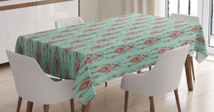 Pastel Traditional Red And Blue Pattern Printed Tablecloth Home Decor