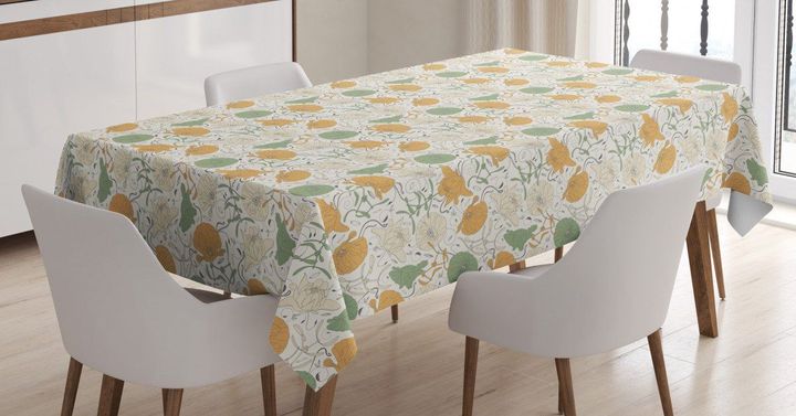 Curlicue Graceful Flowers Printed Tablecloth Home Decor