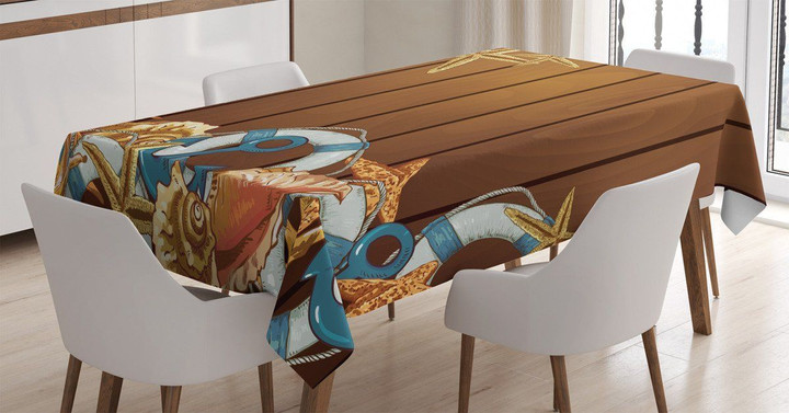 Seashell Anchor Wooden Printed Tablecloth Home Decor