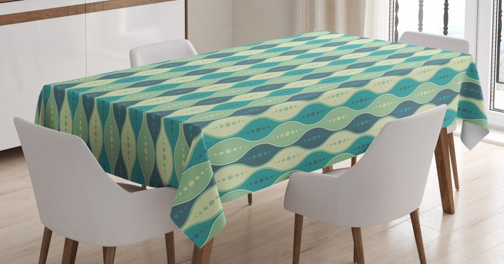 Oval Curved Lines Dots Pattern Printed Tablecloth Home Decor