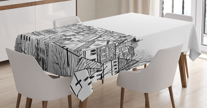 Sketch Style Cityscape Printed Tablecloth Home Decor