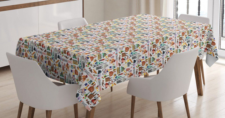 Travel Map Mini Details Printed Tablecloth Home Decor