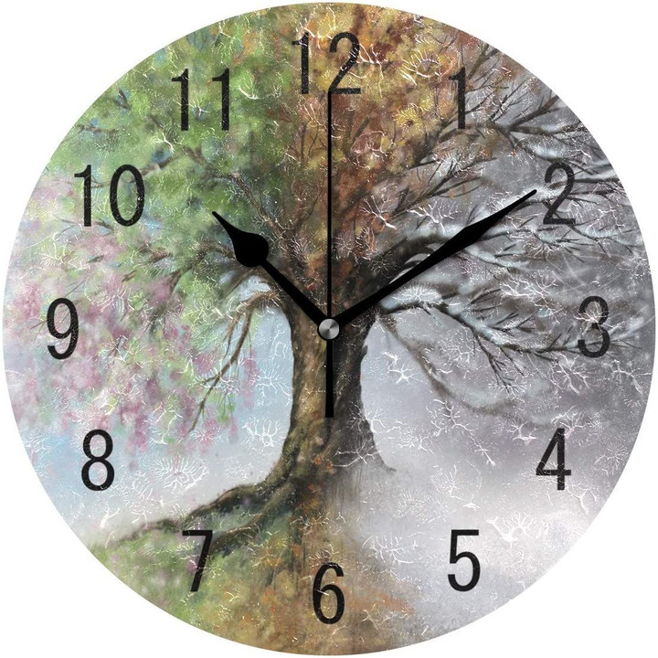 Four Season Tree Oil Painting Watercolor Landscape Printed Wall Clock