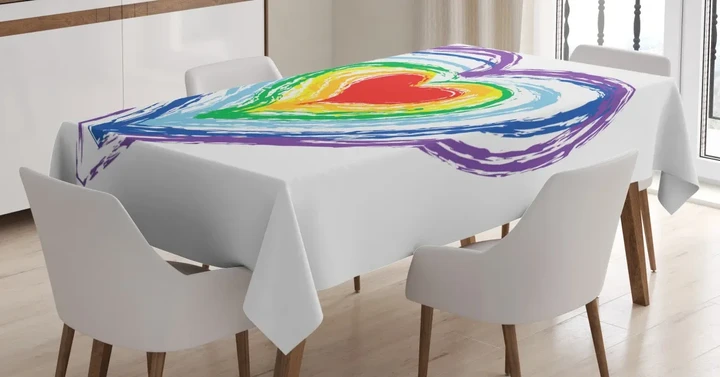 Nested Rainbow Heart Design Printed Tablecloth Home Decor