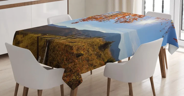 Fallen Leaves And Hills Design Printed Tablecloth Home Decor