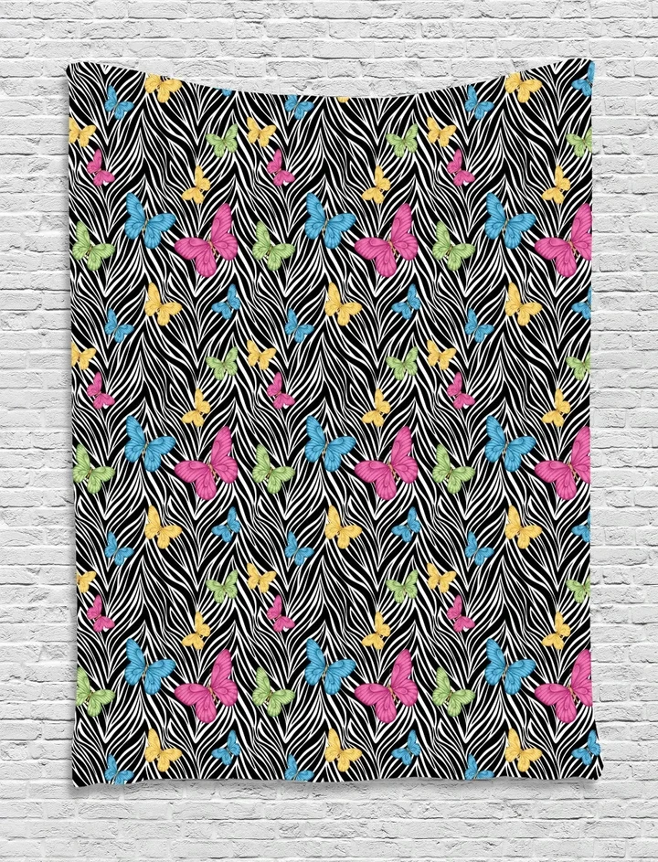 Butterflies On Zebra Design Printed Wall Tapestry Home Decor