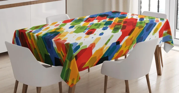 Diagonal Geometric Vibrant Design Printed Tablecloth Home Decor