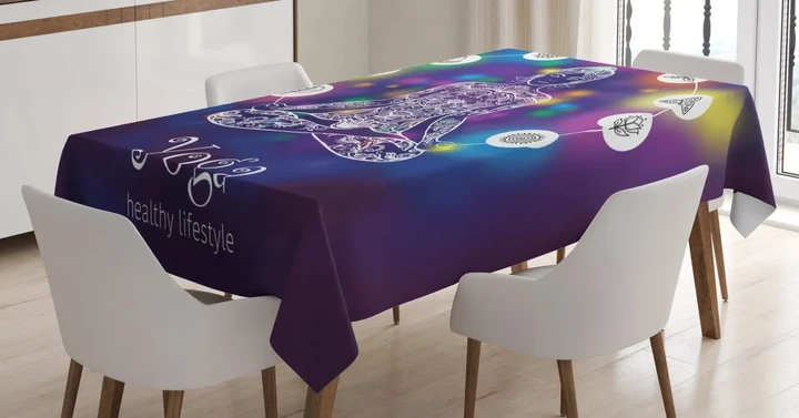 Crossed Legged Meditation Design Printed Tablecloth Home Decor