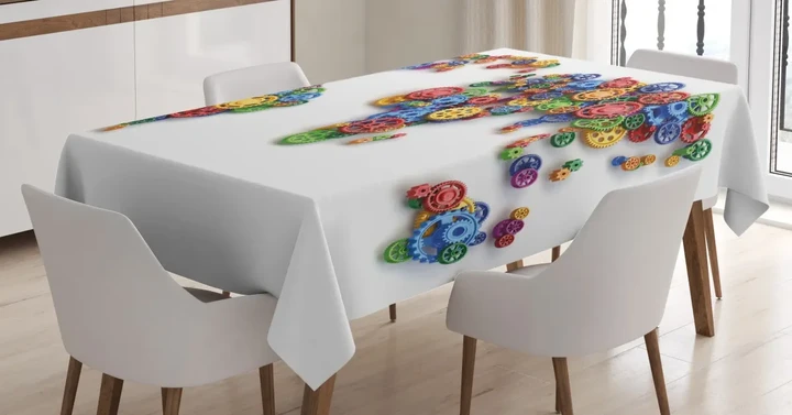 Gear Map Art Design Printed Tablecloth Home Decor