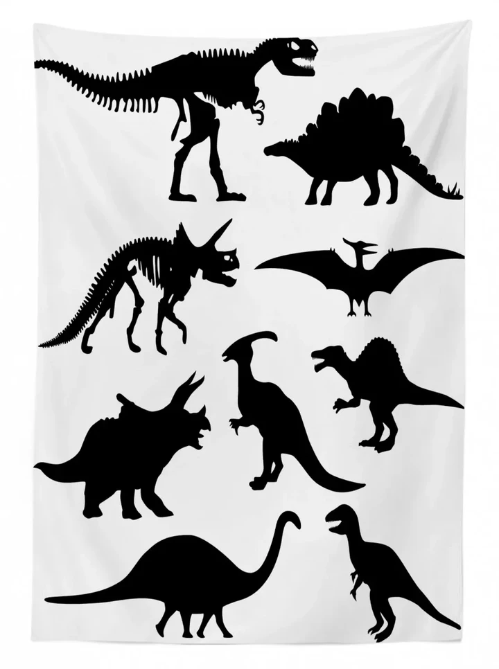 Black Wild Skeleton Dinosaur Design Printed Tablecloth Home Decor