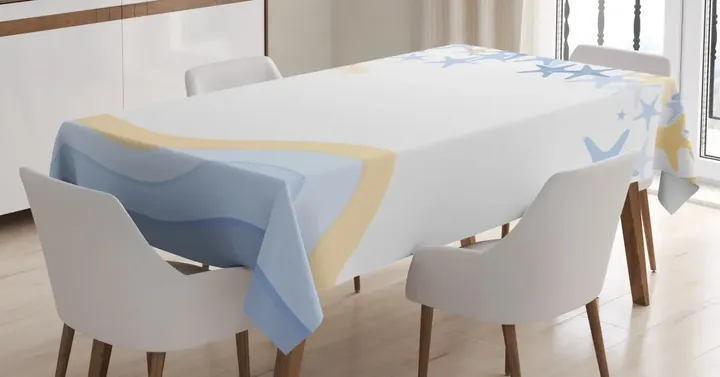 Wavy Ocean Life Design Printed Tablecloth Home Decor