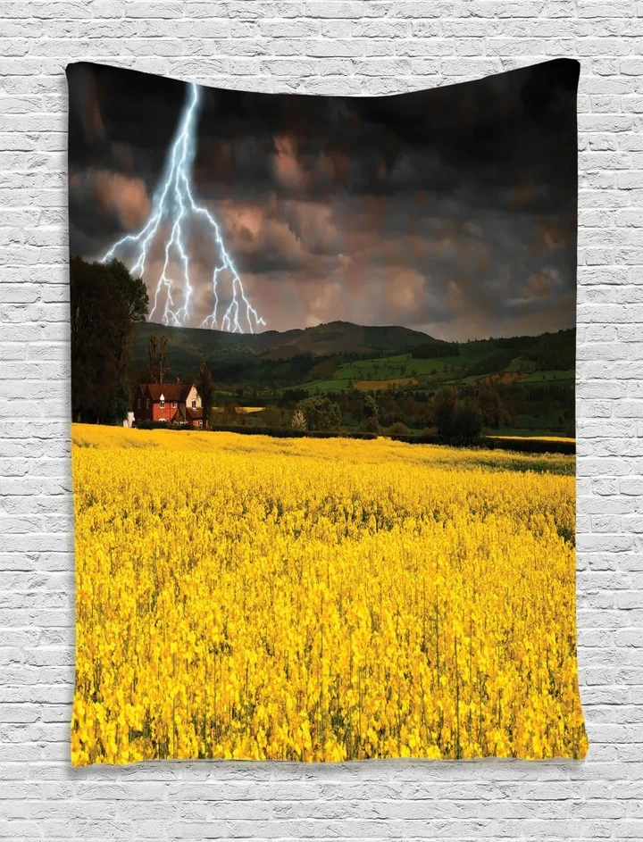 Thunderstorm Over Meadow Design Printed Wall Tapestry Home Decor