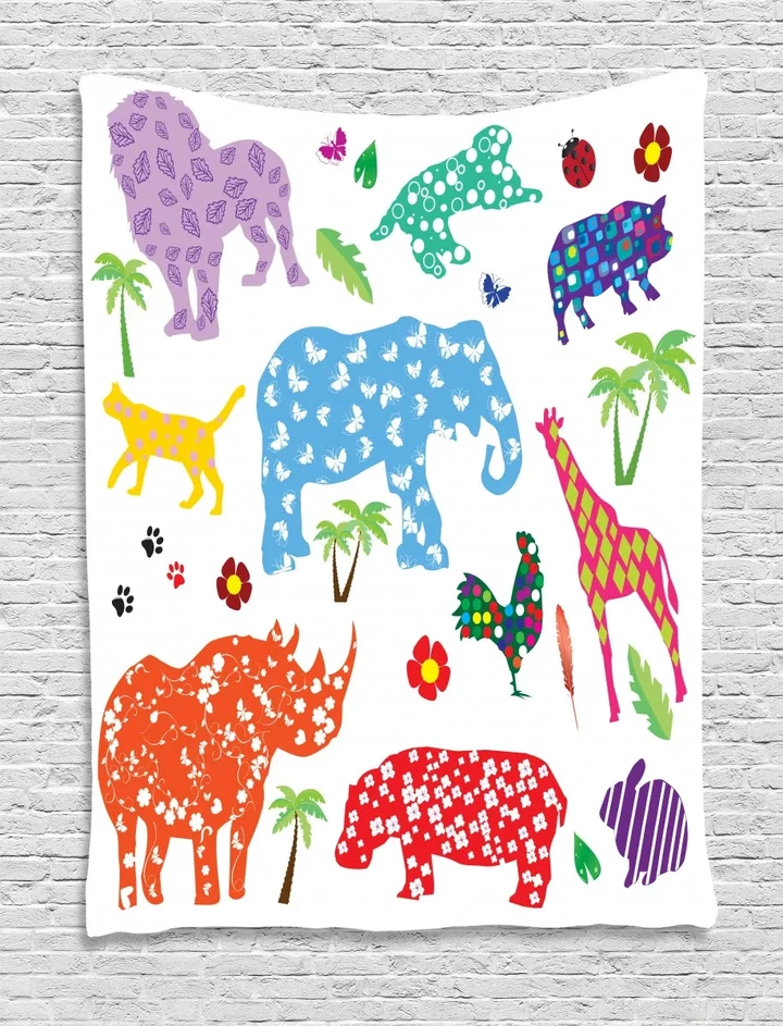 Wild Animals Floral Design Printed Wall Tapestry Home Decor