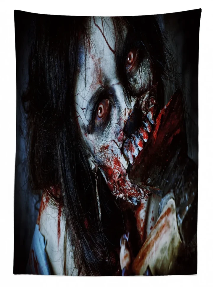 Scary Bloody Woman Themed Design Printed Tablecloth Home Decor