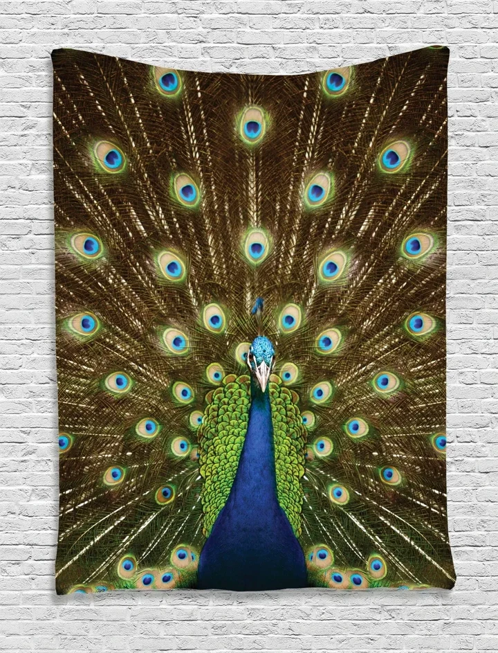 Peacock With Feathers Design Printed Wall Tapestry Home Decor