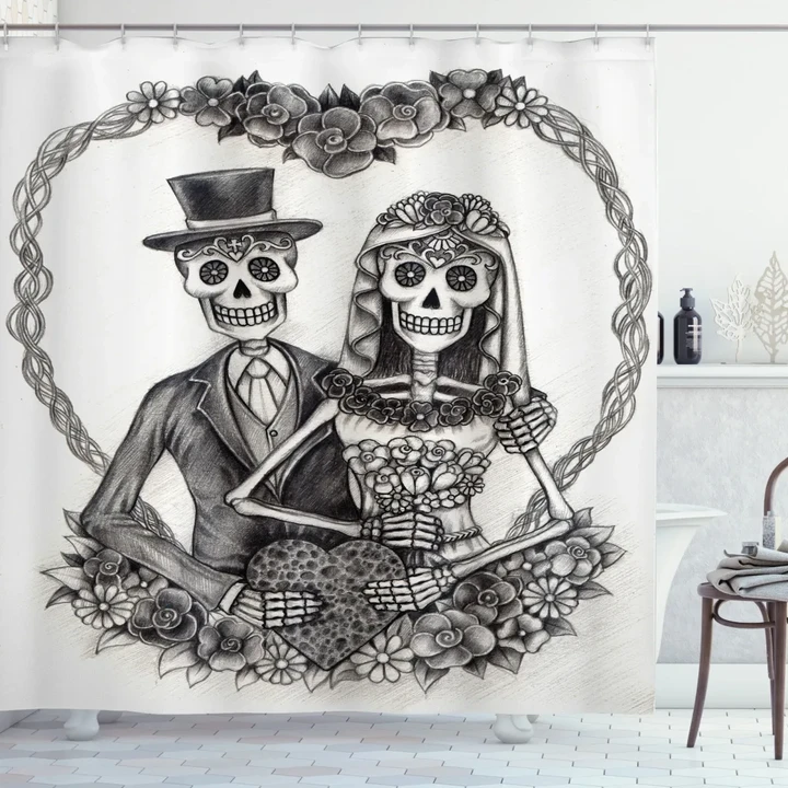 Spooky Valentines Marriage Pattern Printed Shower Curtain Home Decor