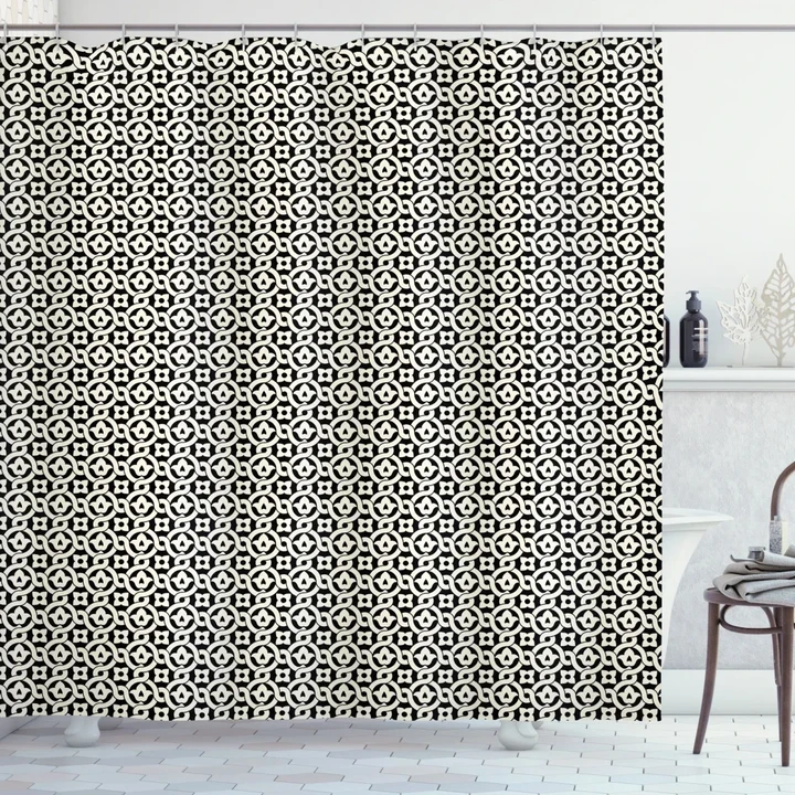 Simple Traditional Floral Pattern Printed Shower Curtain Home Decor