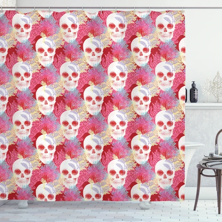 Skull And Corals Pattern Printed Shower Curtain Bathroom Decor