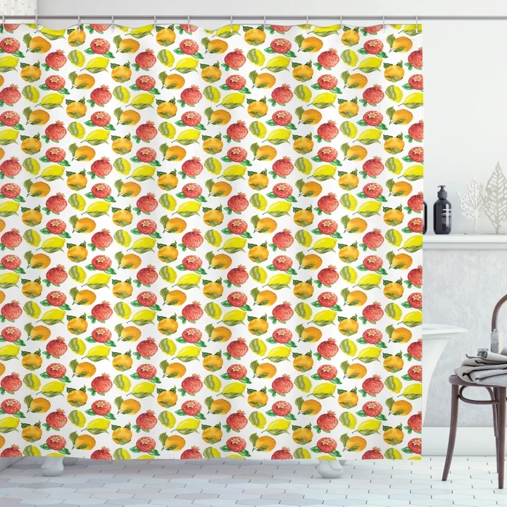 Watercolor Citrus Pomegranate Pattern Printed Shower Curtain Home Decor
