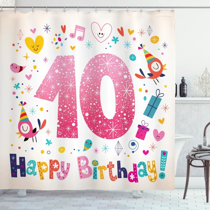 10 Years Kids Birthday Design Printed Shower Curtain Home Decor