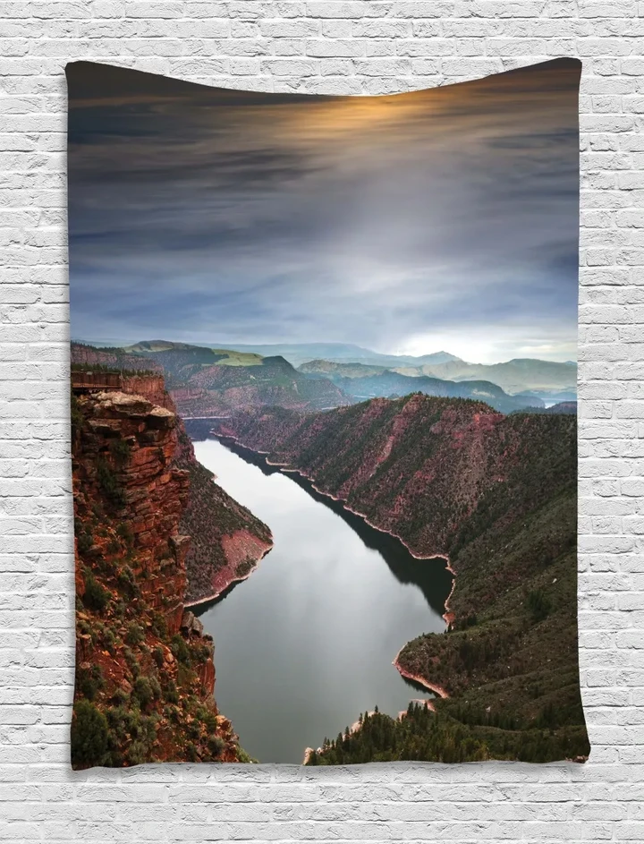 Mountain River Scenery Design Printed Wall Tapestry Home Decor