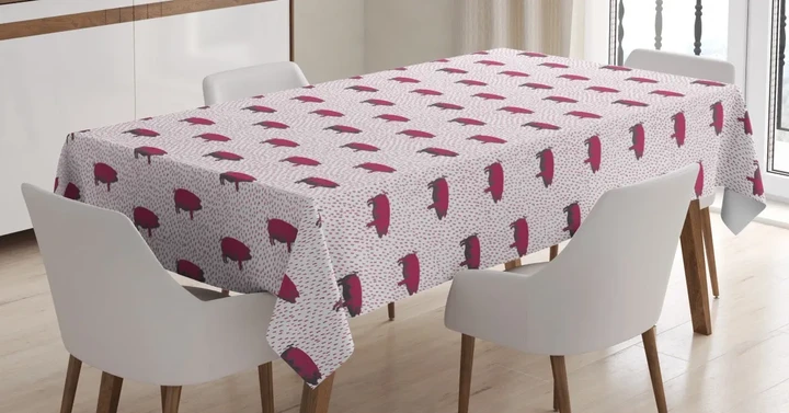 Domestic Swine Pig Sketch Design Printed Tablecloth Home Decor