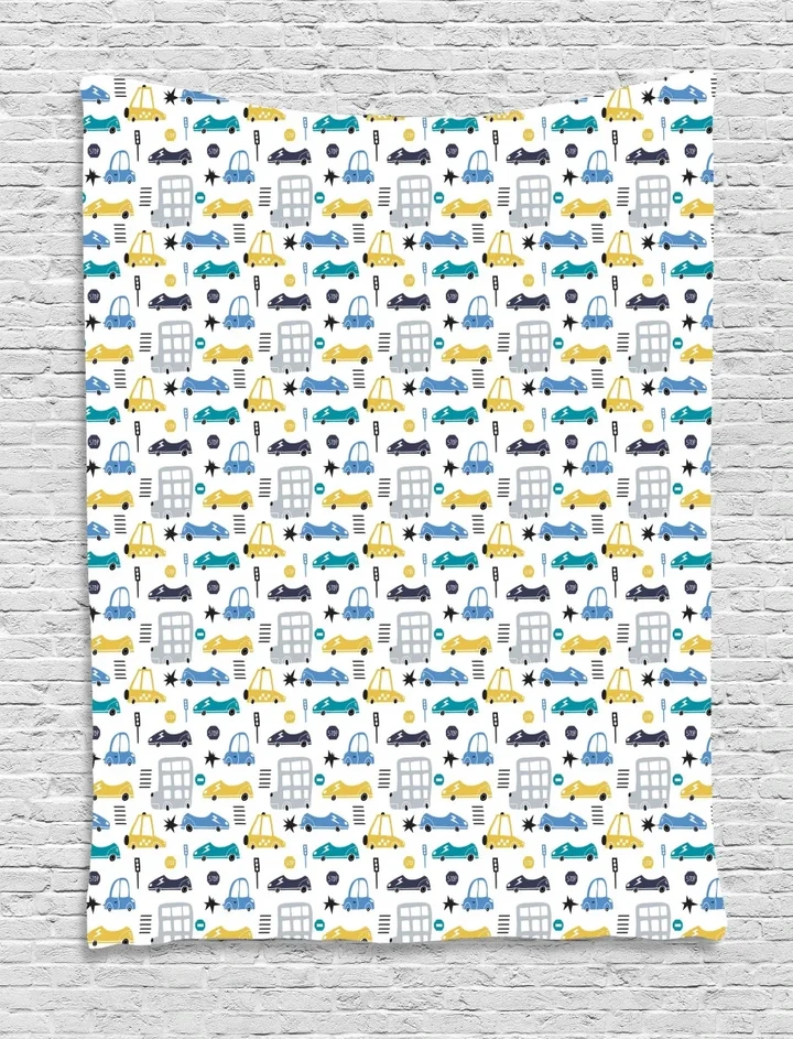 Childish Car Different Figures Pattern Printed Wall Tapestry