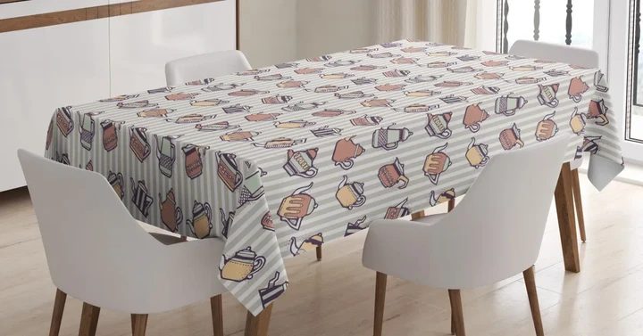 Different Pots Vertical Stripes Design Printed Tablecloth Home Decor