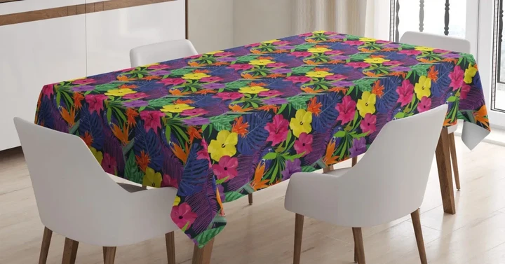 Vivid Summer Bedding Plant Design Printed Tablecloth Home Decor