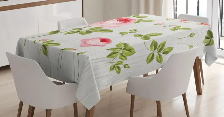 Vintage Rose Petals Leaf Design Printed Tablecloth Home Decor