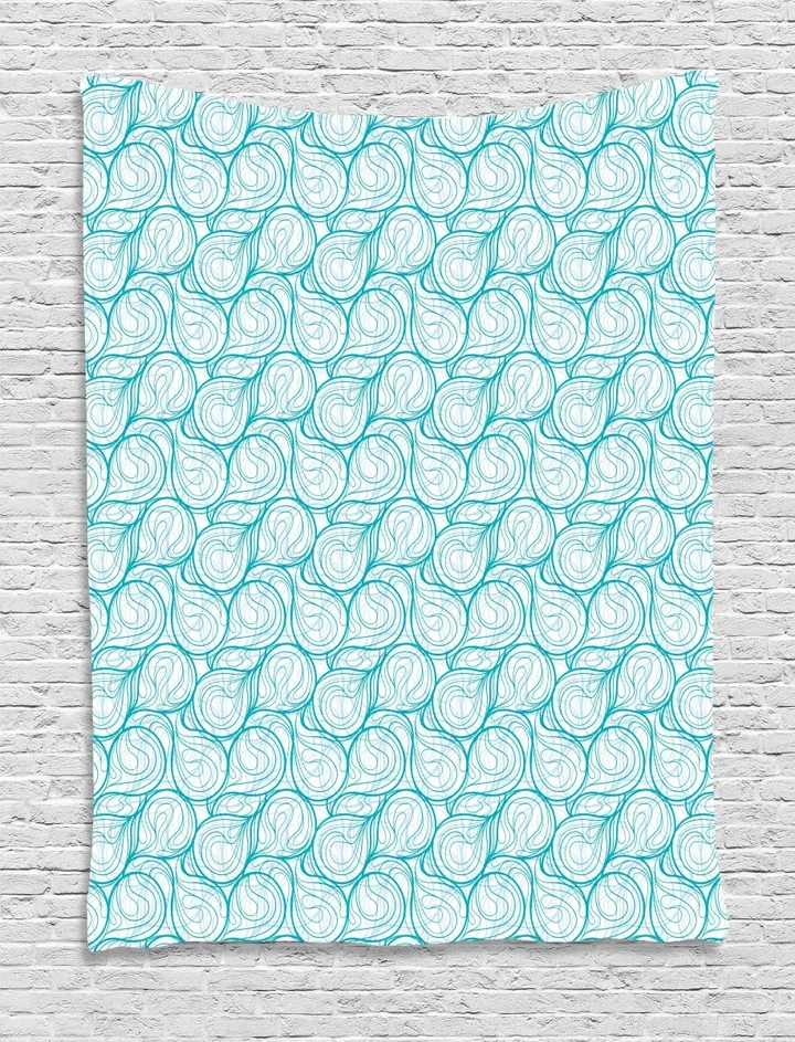 Geometric Swirls Blue Curve Pattern Printed Wall Tapestry