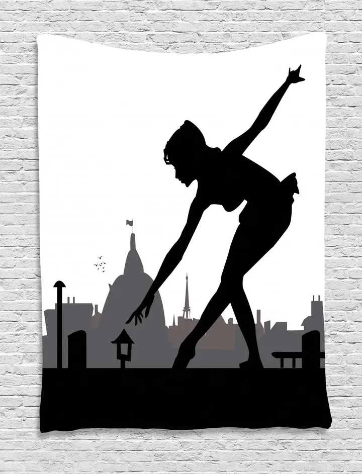 Little Ballerina Rooftop Design Printed Wall Tapestry Home Decor