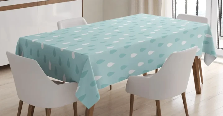 Raindrops Cartoon Pastel Blue Design Printed Tablecloth Home Decor