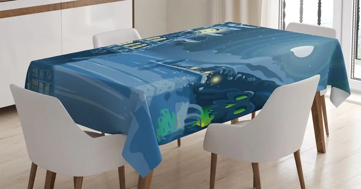 Cartoon Pirate Ship Moon Design Printed Tablecloth Home Decor