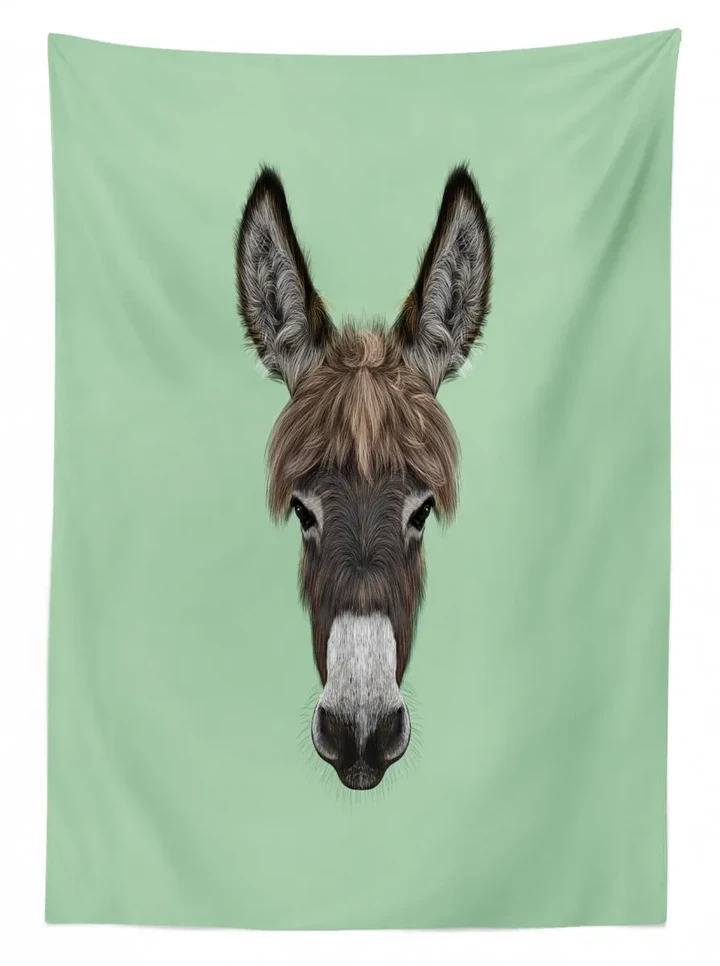 Illustrated Donkey Portrait Design Printed Tablecloth Home Decor