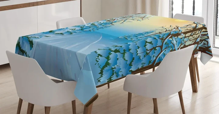 Cartoon Landscape Winter Time Design Printed Tablecloth Home Decor