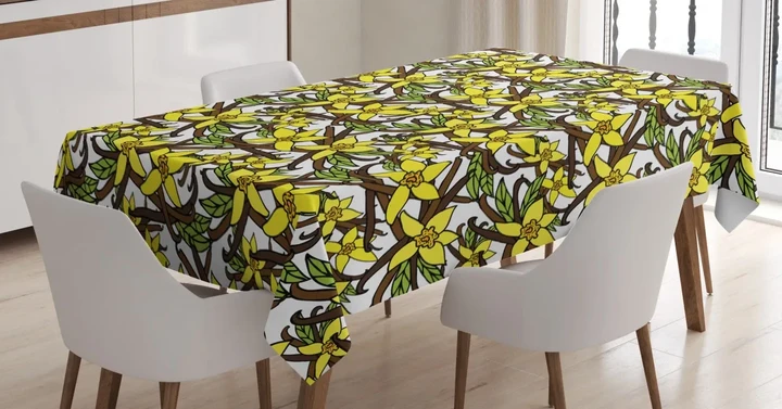 Ornamental Vanilla Flower Design Printed Tablecloth Home Decor