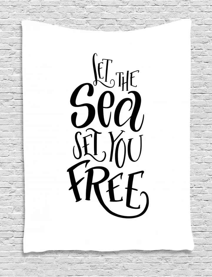 Summer Vacation Phrase Let The Sea Pattern Printed Wall Tapestry