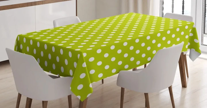 Lime Vintage Polka Dots Design Printed Tablecloth Home Decor
