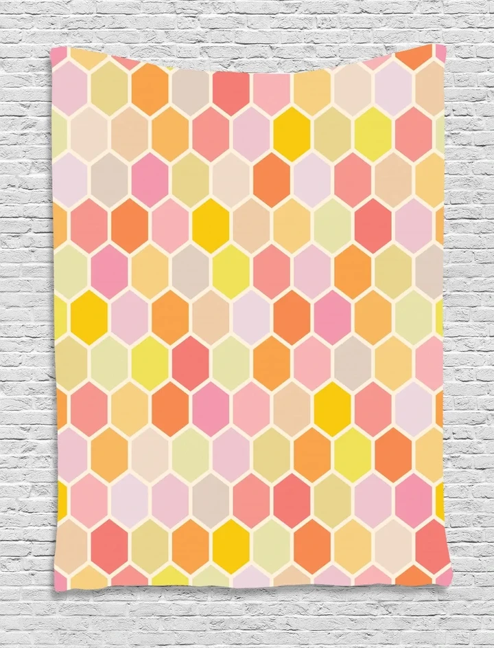 Colorful Hexagon Retro Little Pattern Printed Wall Tapestry