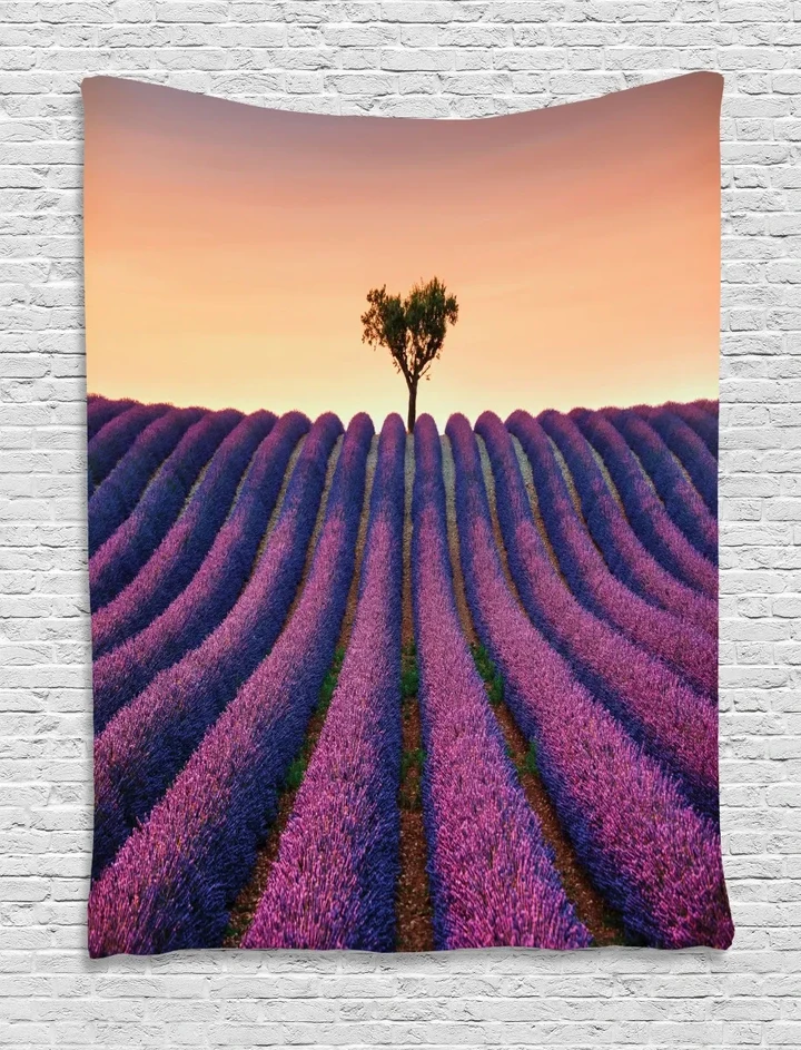 Lavender Flowers Field Purple Pattern Printed Wall Tapestry
