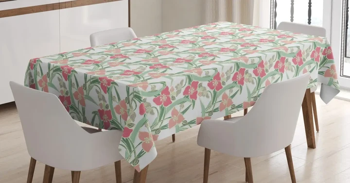 Hand Drawn Ornamental Blossom Design Printed Tablecloth Home Decor