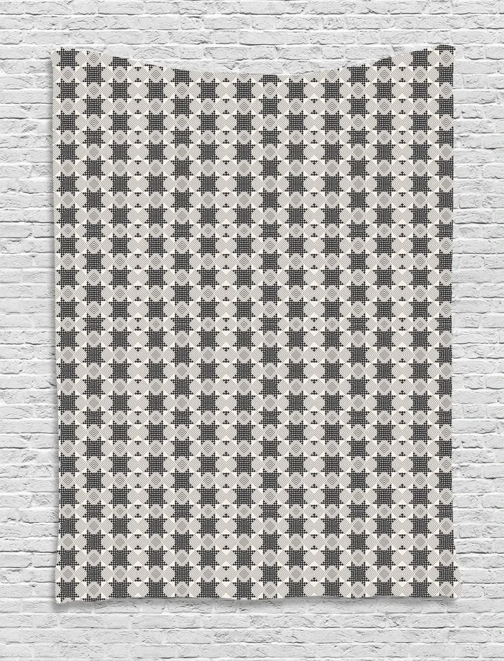 Checkered Striped Motif Shapes Little Pattern Printed Wall Tapestry