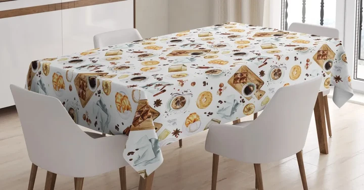 Croissant Bagels Coffee Design Printed Tablecloth Home Decor