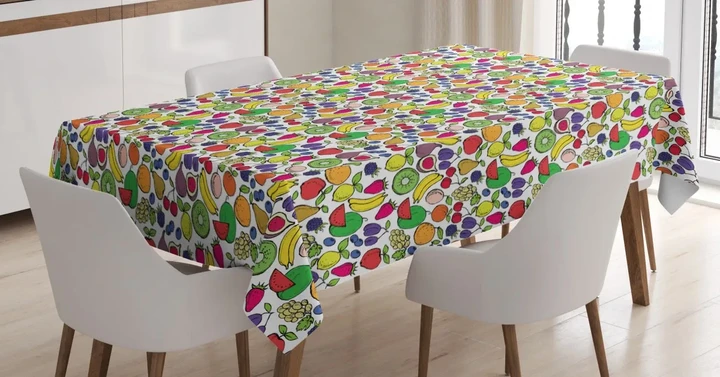 Colored Drawing Of Fruits Design Printed Tablecloth Home Decor