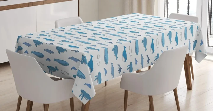 Hand Drawn Aquatic Mammal Design Printed Tablecloth Home Decor